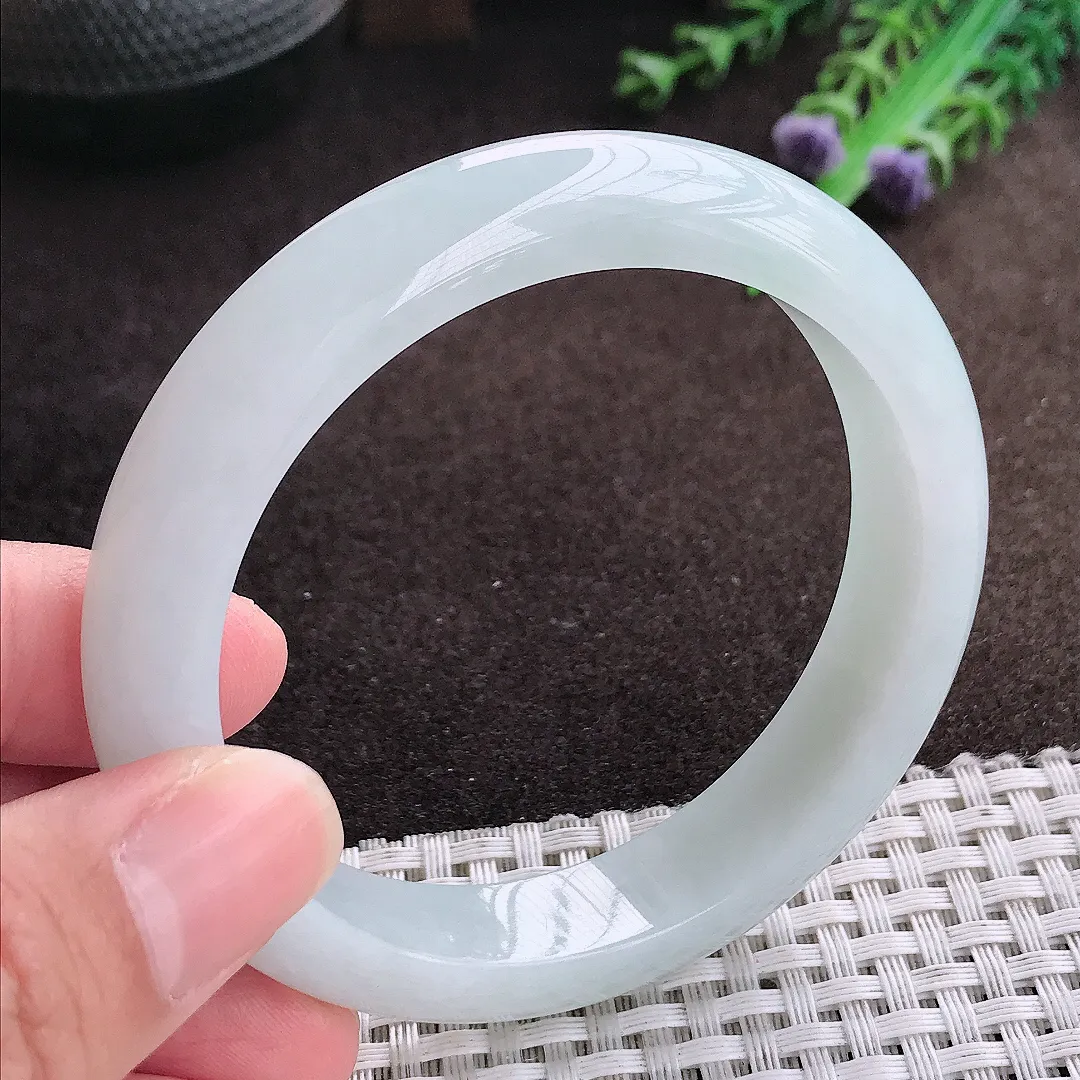 自然光57/12.5/8.3老坑冰润月光彩手镯宽边翡翠玉镯美人镯