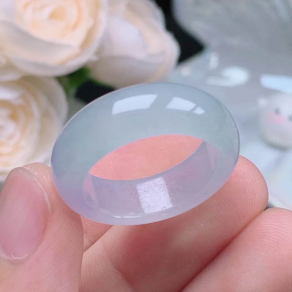 缅甸翡翠老坑冰种翡翠水润起胶轮胎紫罗兰戒指玉指环  水润通透 尺寸：19.4-8-4.1mm 21号圈口1S