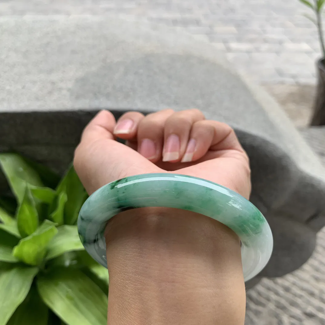 圈口 57.2-12【飘绿花圆条手镯】圆条57 58可戴