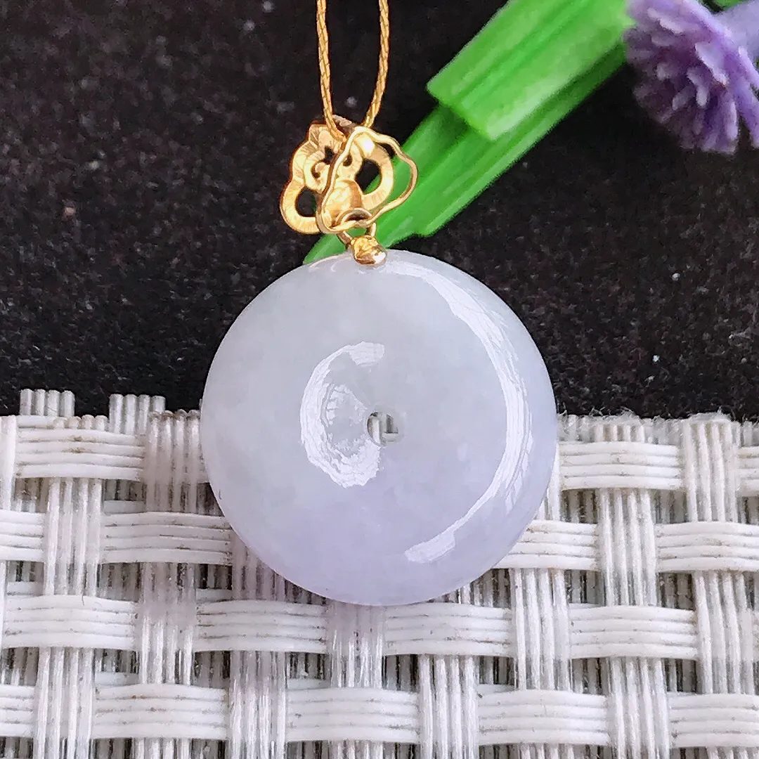 自然光15.5/5.4老坑18k金镶嵌秀气紫罗兰小平安扣吊坠翡翠玉坠挂件百搭