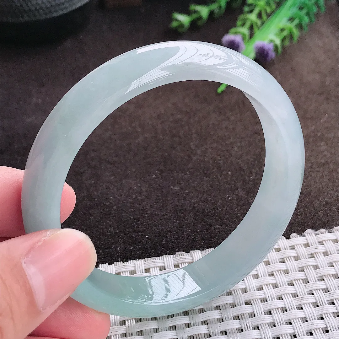 自然光56.5/12.8/7.2老坑冰胶水灵天空蓝手镯宽边翡翠玉镯美人镯