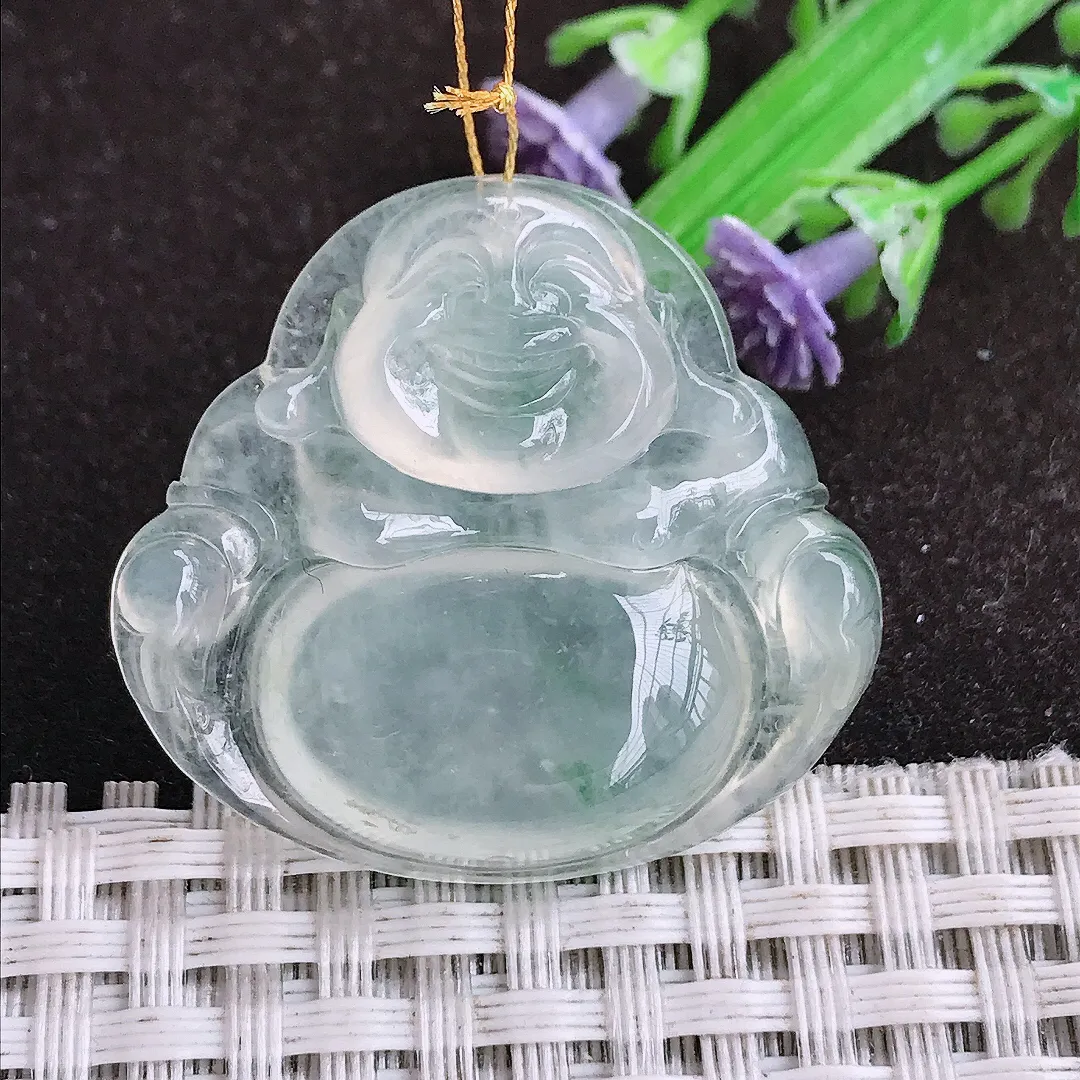 自然光31.6/34.5/6.2老坑冰种起光佛公吊坠翡翠玉佛坠挂件百搭