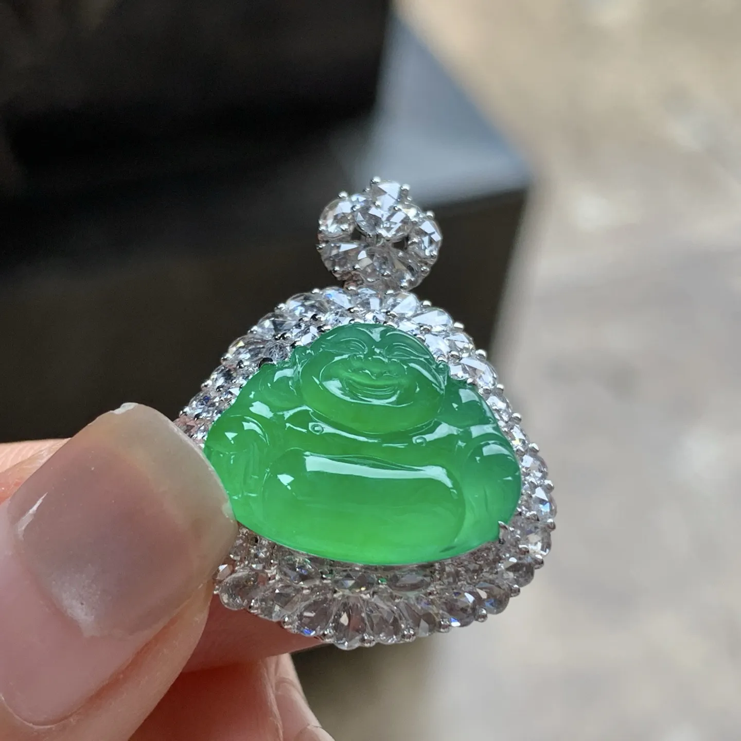 金钻镶嵌冰绿佛公 尺寸14