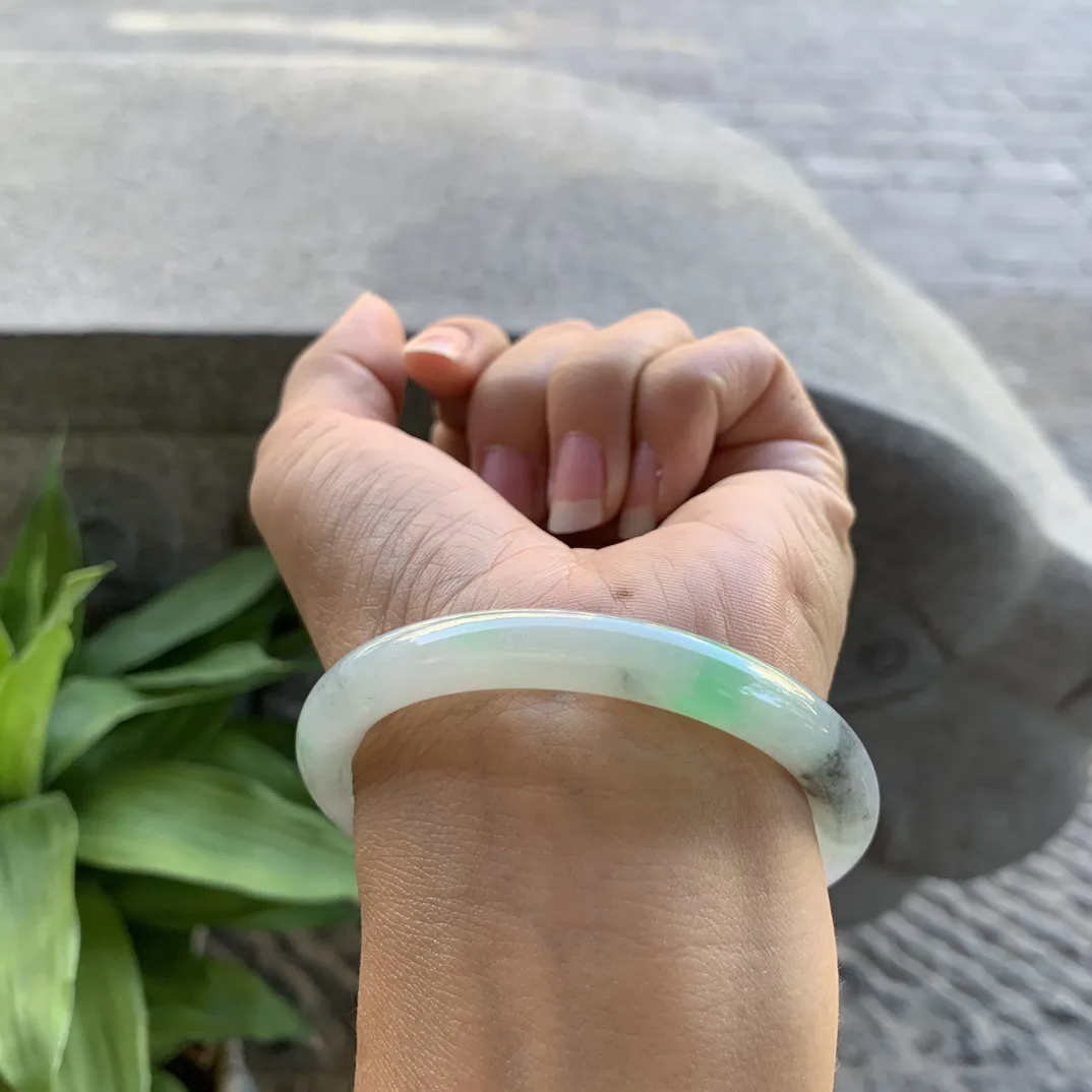 小圈口53.7-7.8  【乌鸡飘绿圆条手镯】圆条53 54可戴