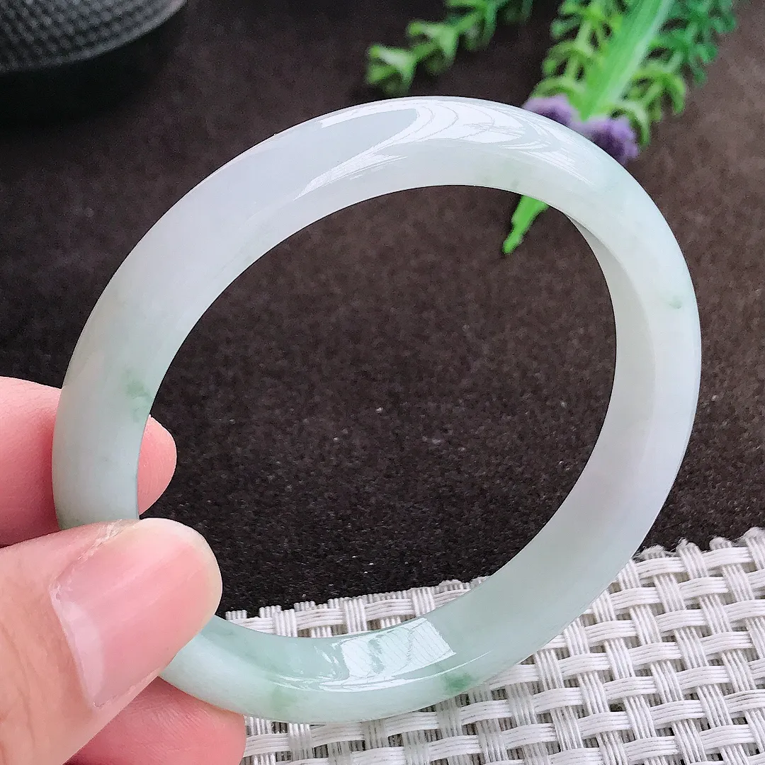 自然光55.5/10/7老坑冰胶水灵飘花手镯宽边翡翠玉镯美人镯