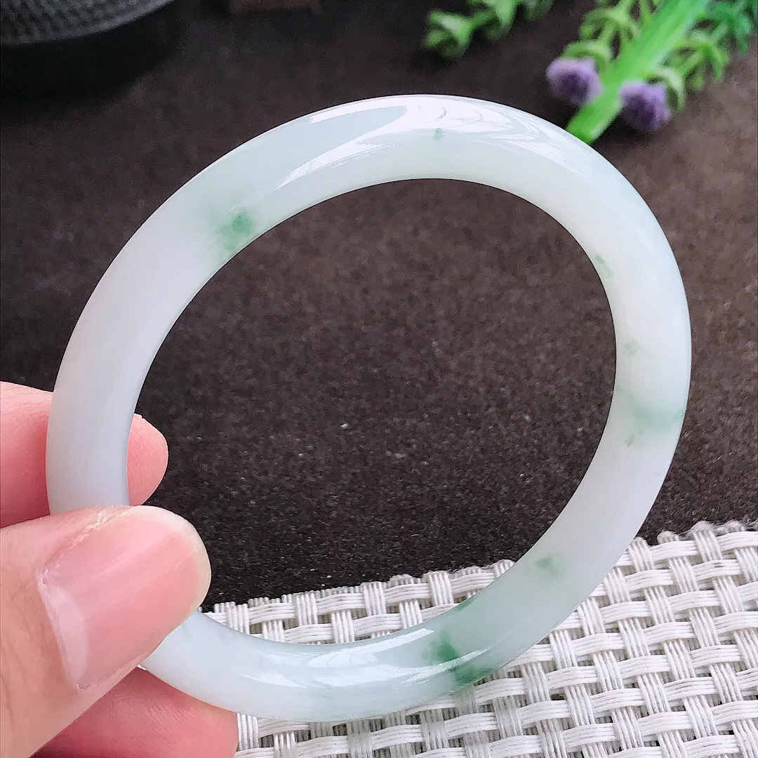 自然光55/8.5/7.6老坑冰胶水灵飘花圆条手镯翡翠玉镯美人镯