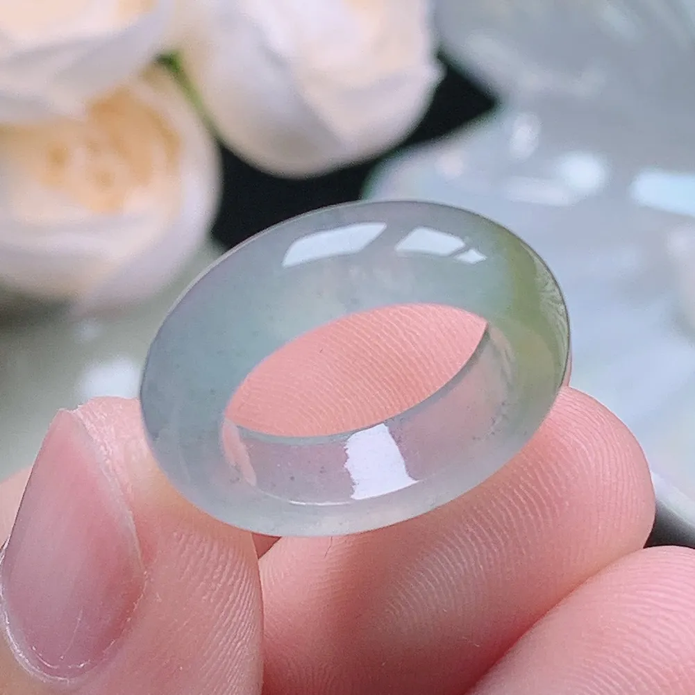 缅甸老坑冰种翡翠水润起胶冰黄翡戒指玉指环  水润通透 尺寸：15.2-5.7-3.7mm 8-9号圈口1S