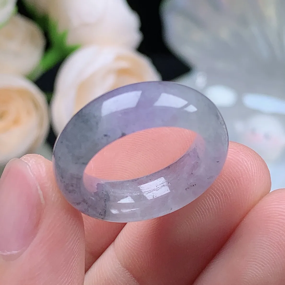 缅甸翡翠老坑冰种翡翠水润起胶冰紫乌鸡戒指玉指环  水润通透 尺寸：16.8-7.3-4mm 13-14号圈口1S