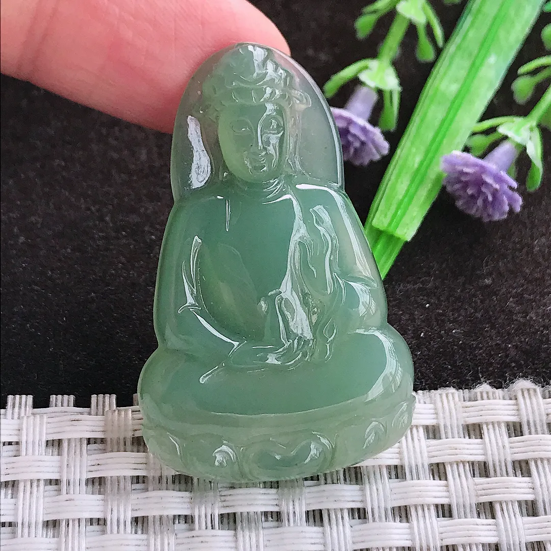 自然光42.3/26.8/5.2老坑冰胶水灵满绿素衣观音吊坠翡翠玉坠挂件百搭