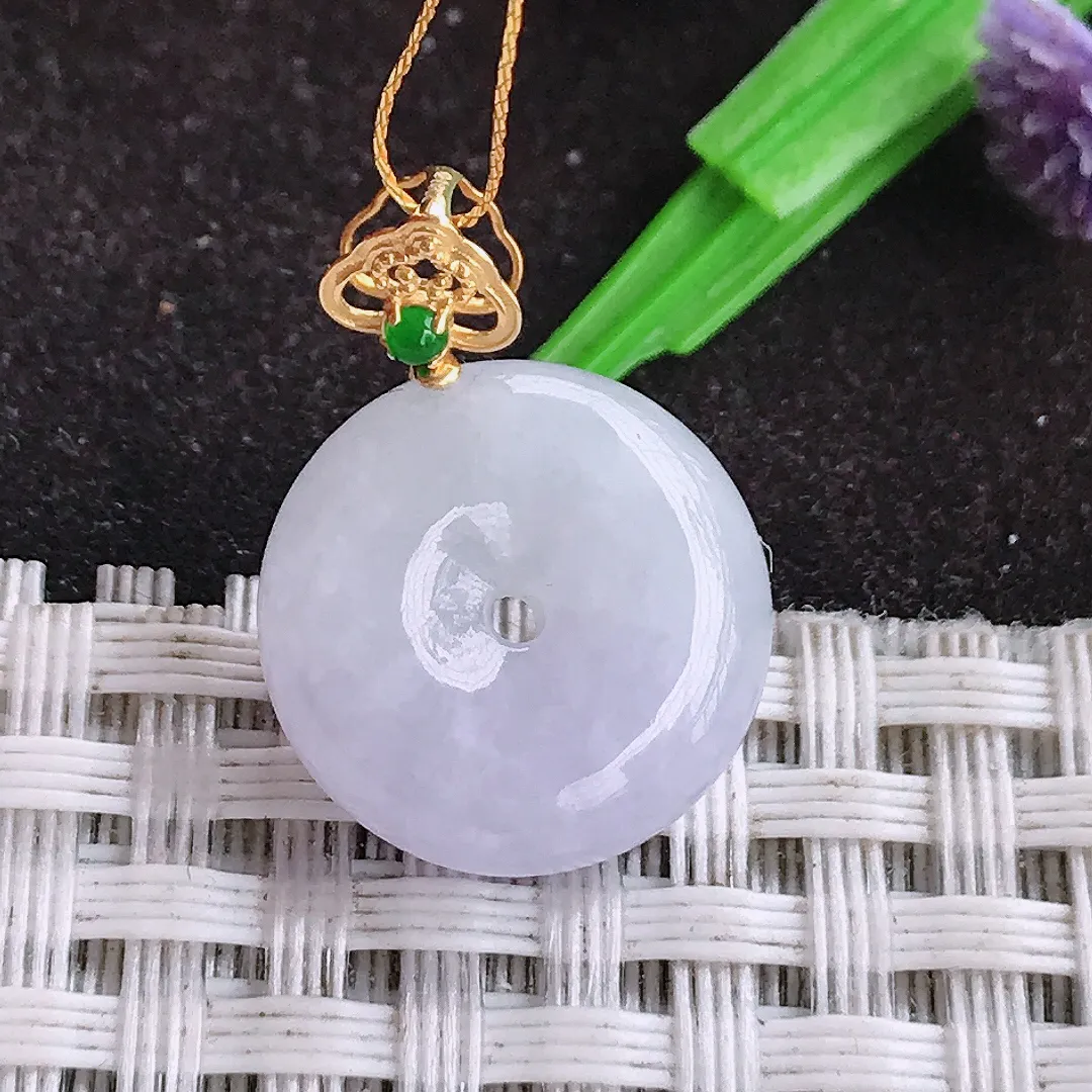 自然光15.5/5.4老坑18k金镶嵌秀气紫罗兰小平安扣吊坠翡翠玉坠挂件百搭
