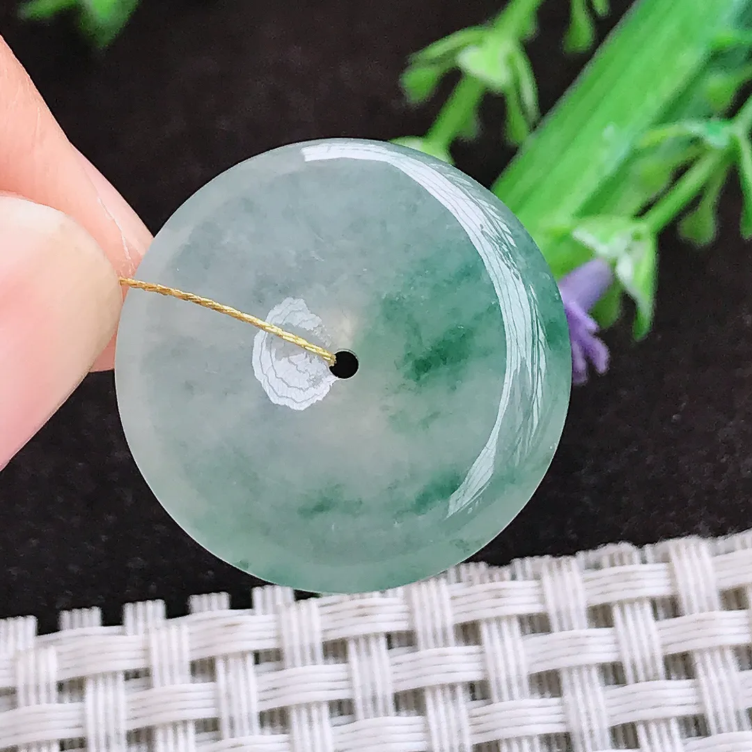 自然光23.1/5.5老坑冰胶果冻飘花小平安扣吊坠翡翠玉坠挂件百搭