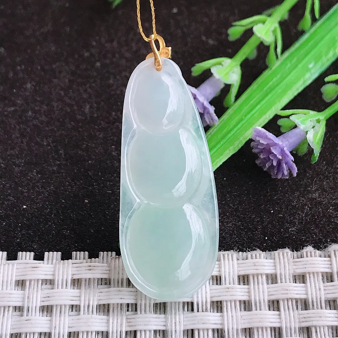 自然光35.6/14.5/5.1老坑18k金镶嵌秀气四季豆吊坠翡翠福豆玉坠挂件百搭