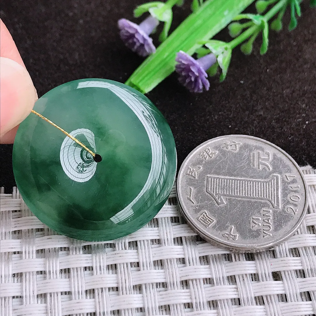 自然光29.8/6.2老坑冰胶果冻飘花平安扣吊坠翡翠玉坠挂件百搭