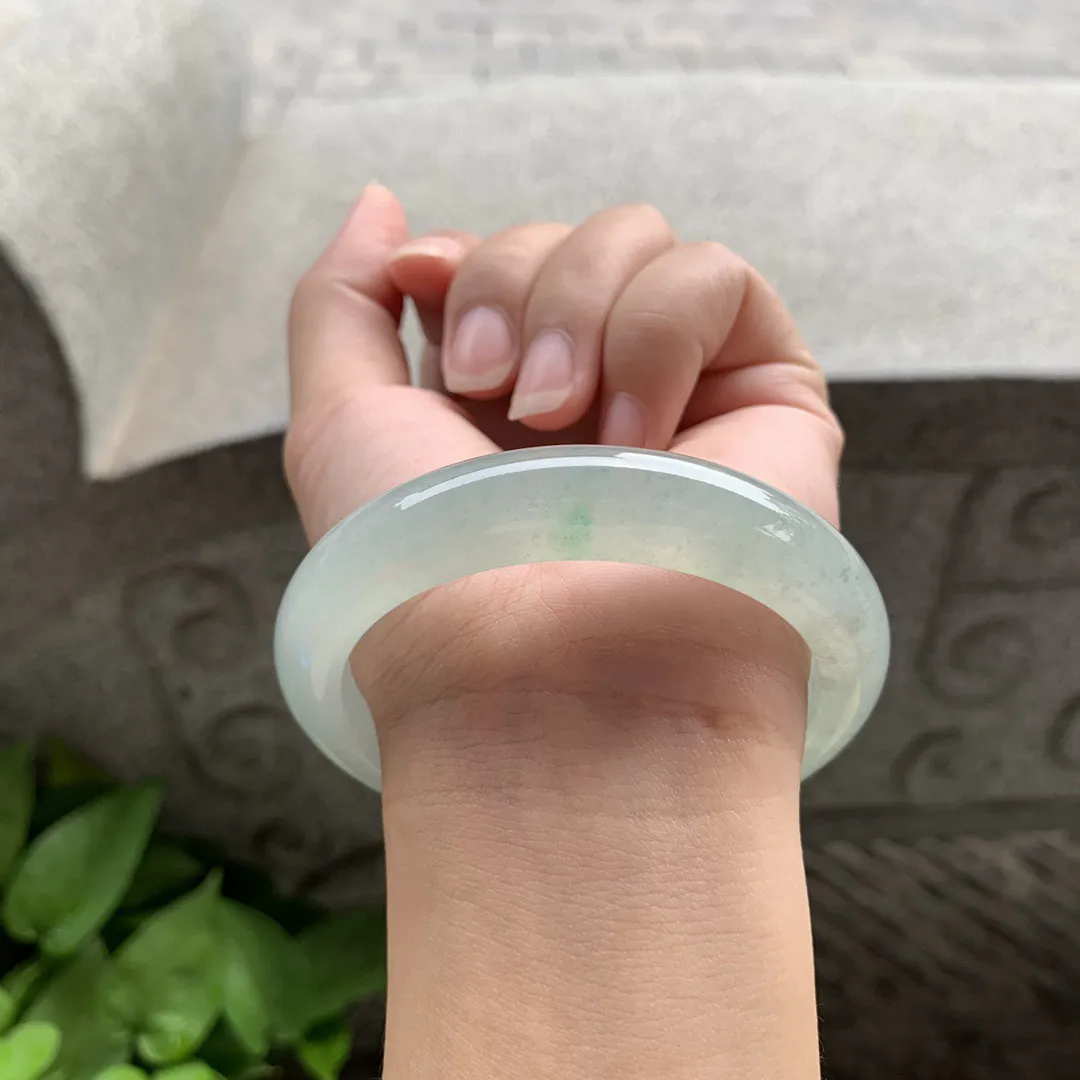 圈口 57.4-12.5-8.9【冰种飘绿正圈手镯】正圈57 58可戴