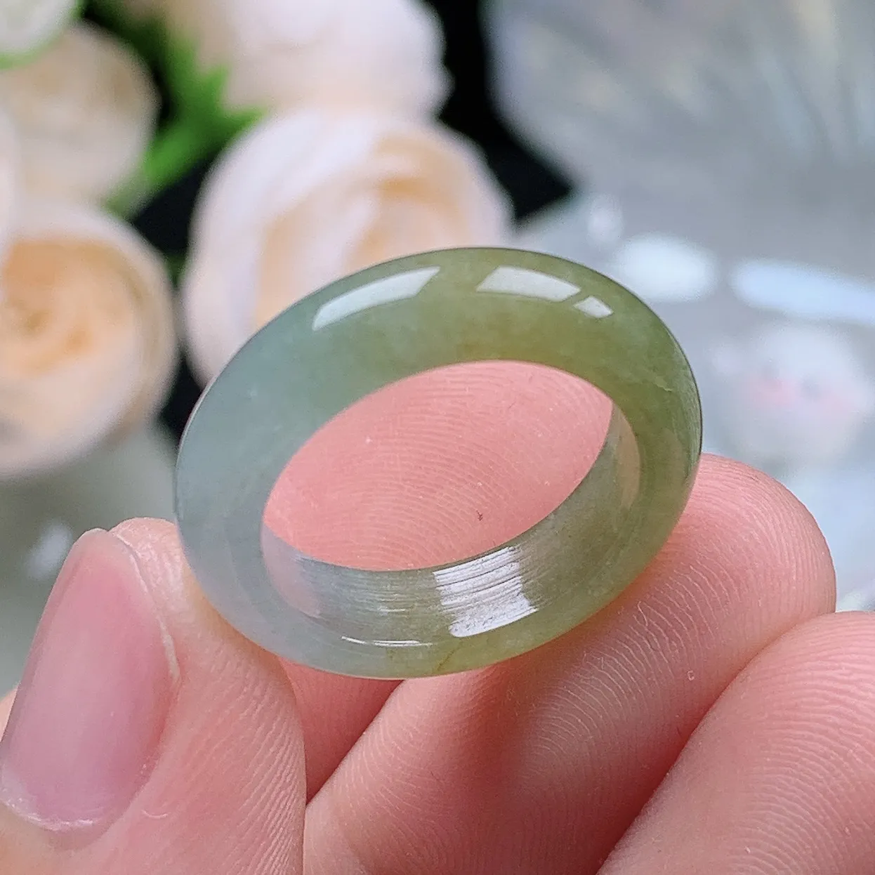 缅甸翡翠老坑种翡翠水润半山水飘黄翡戒指玉指环  水润通透 尺寸：16.7-5.5-3.6mm 12-13号圈口1S