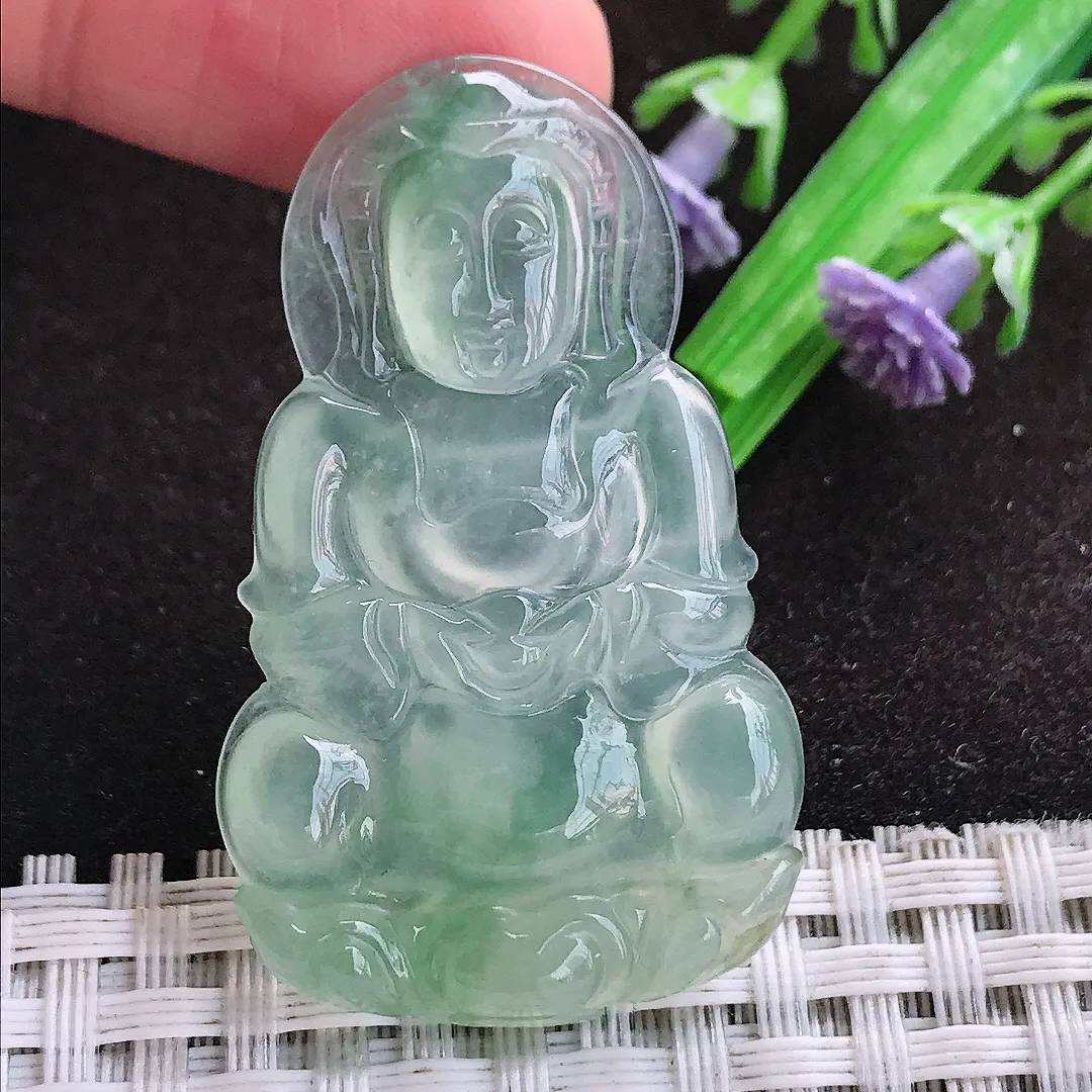 自然光44.7/27.2/4.4老坑冰种果冻胶冰晴小观音吊坠翡翠玉坠挂件百搭