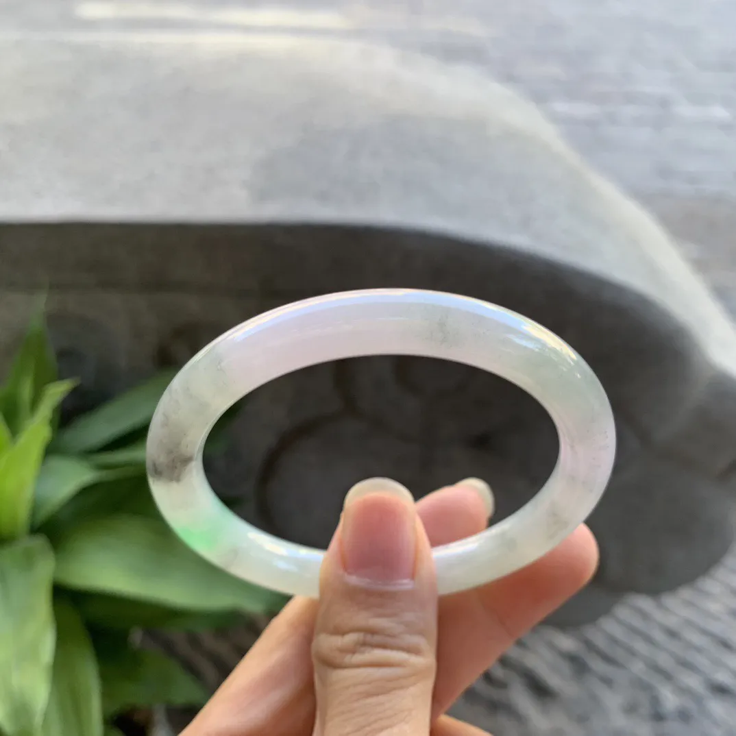 小圈口53.7-7.8  【乌鸡飘绿圆条手镯】圆条53 54可戴