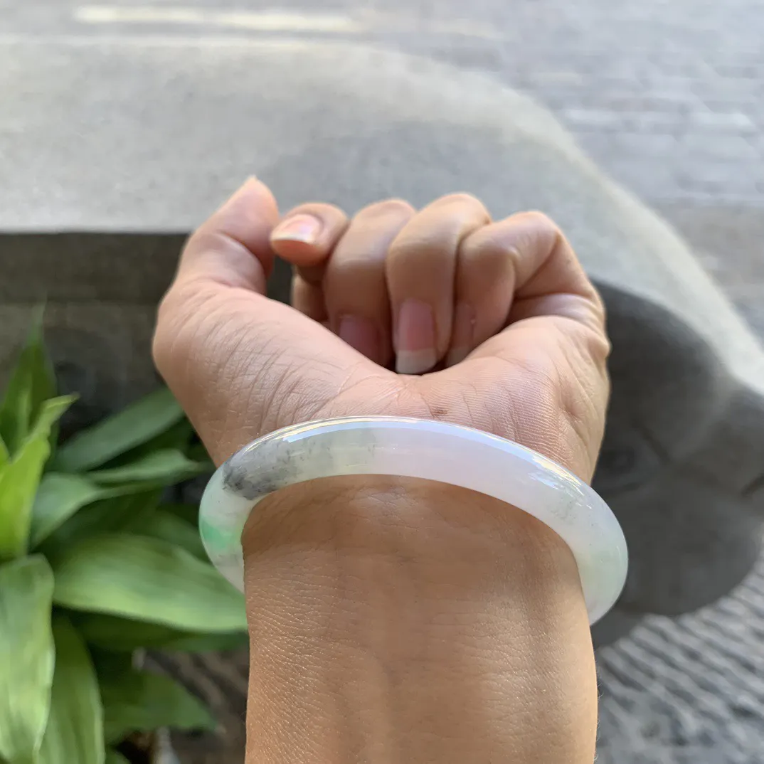 小圈口53.7-7.8  【乌鸡飘绿圆条手镯】圆条53 54可戴