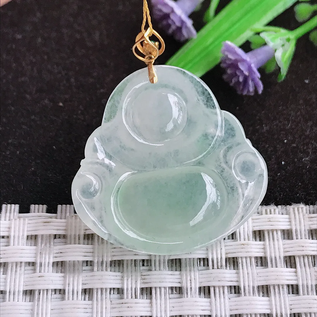 自然光26.5/27.9/6.1老坑18k金镶嵌冰胶佛公吊坠翡翠玉坠挂件百搭