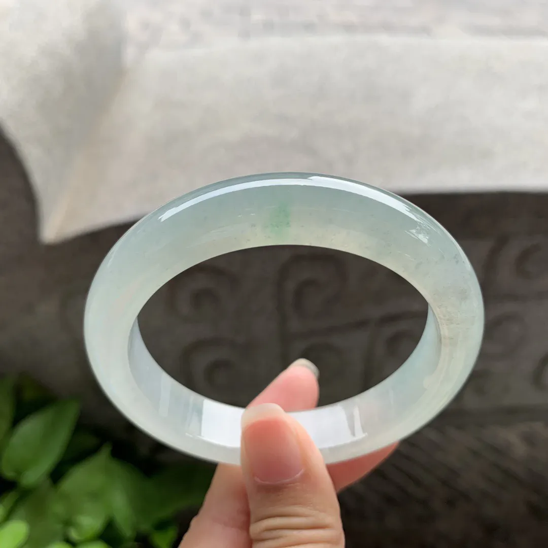 圈口 57.4-12.5-8.9【冰种飘绿正圈手镯】正圈57 58可戴