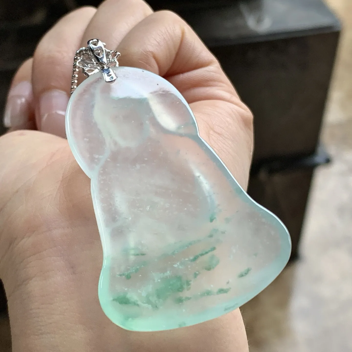 金钻镶嵌冰种绿花观音^_^冰透