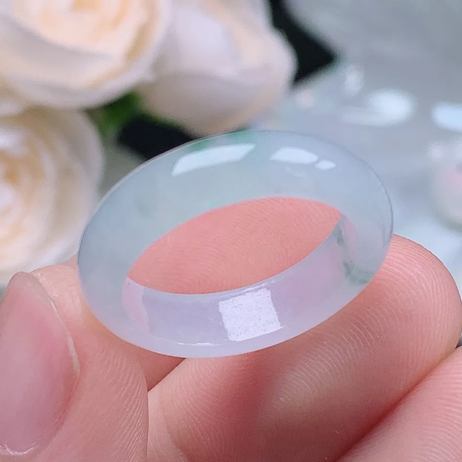 缅甸翡翠老坑种翡翠水润起胶飘花戒指玉指环  水润通透 尺寸：17.8-5.4-3.1mm 16号圈口1S