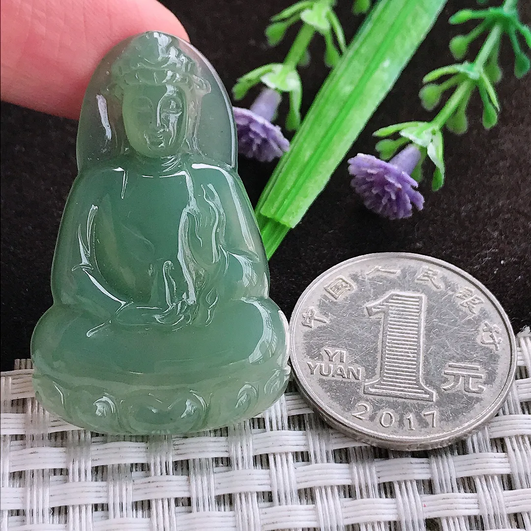 自然光42.3/26.8/5.2老坑冰胶水灵满绿素衣观音吊坠翡翠玉坠挂件百搭