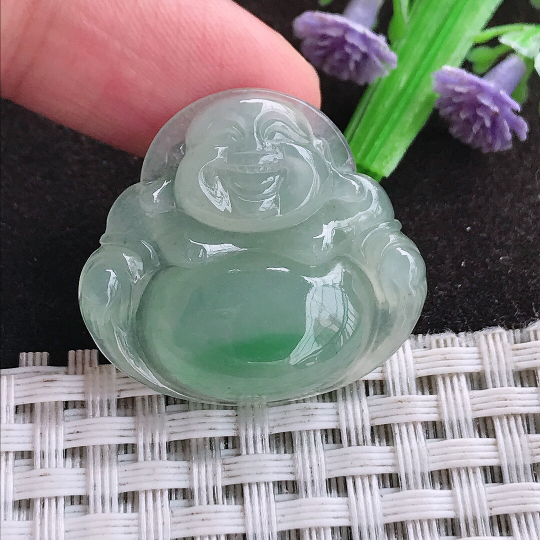 自然光25.9/28.5/5.6老坑冰润起胶飘绿佛公吊坠翡翠玉坠挂件百搭