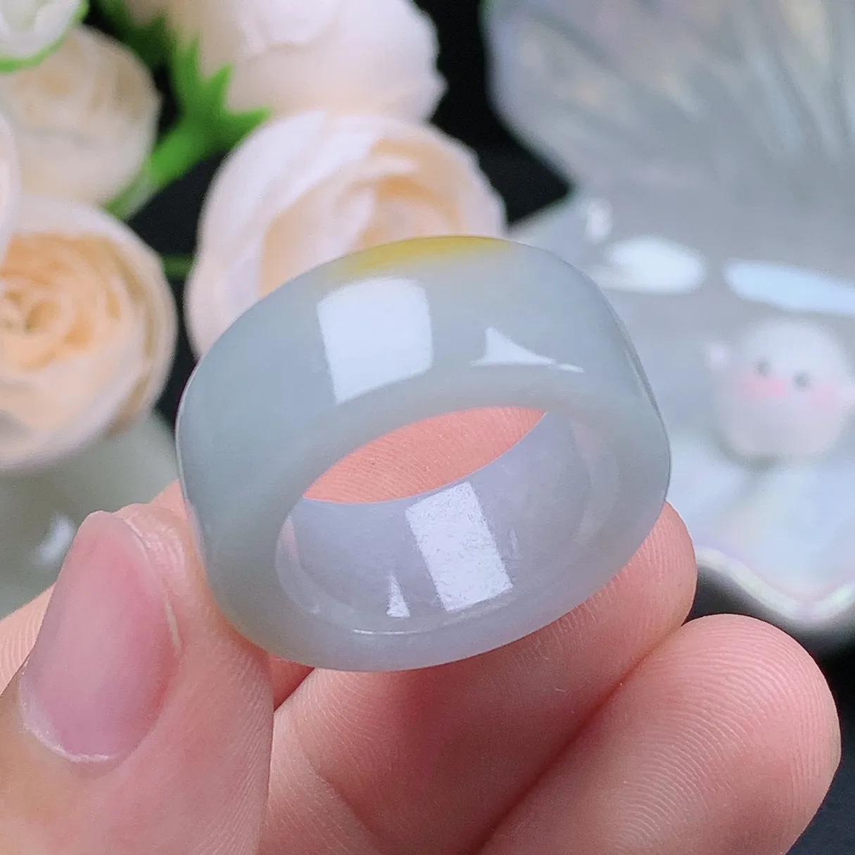 缅甸翡翠老坑种翡翠水润飘黄翡方戒戒指玉扳指  水润通透 尺寸：18.3-10.2-3.8mm 18号圈口1S