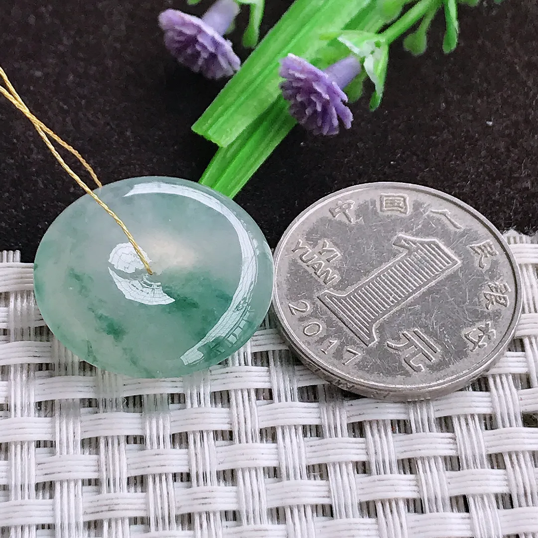 自然光23.1/5.5老坑冰胶果冻飘花小平安扣吊坠翡翠玉坠挂件百搭