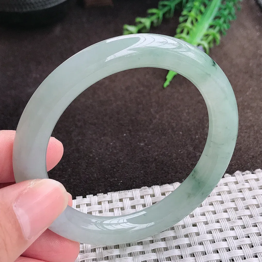 自然光55.5/9.3/9.5老坑冰胶果冻飘花圆条手镯翡翠玉镯美人镯