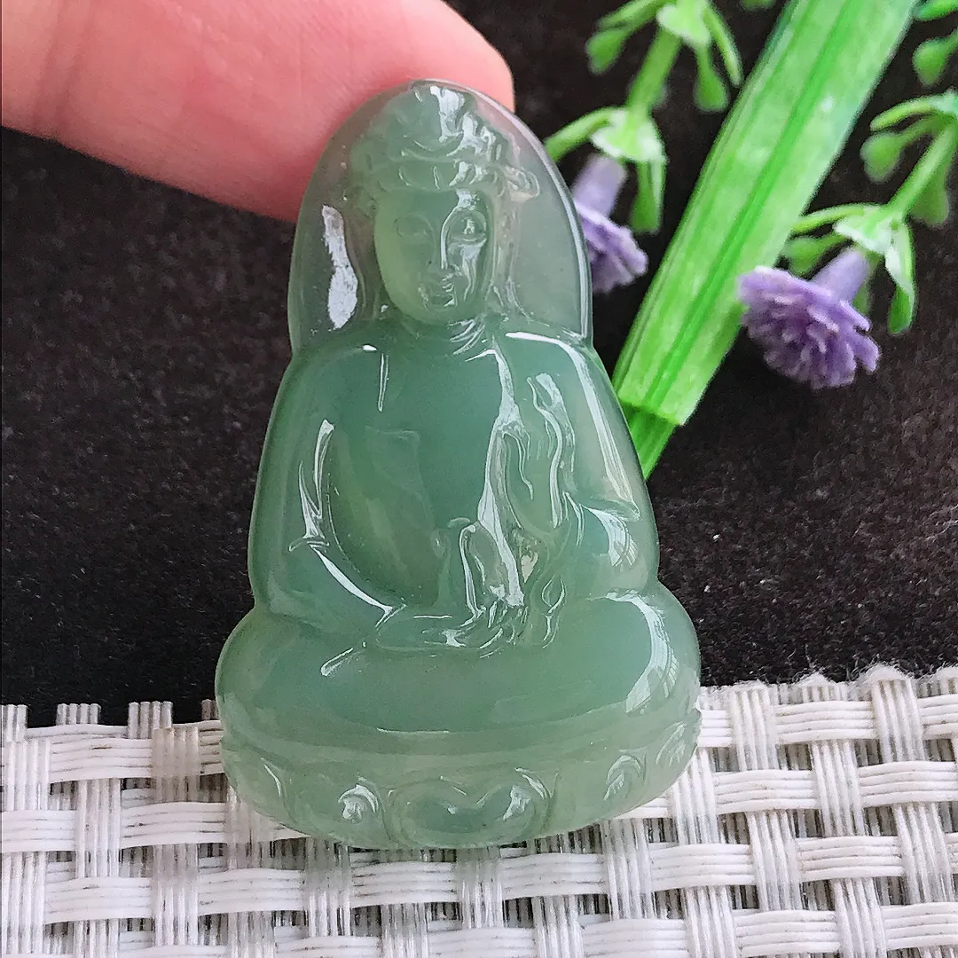 自然光42.3/26.8/5.2老坑冰胶水灵满绿素衣观音吊坠翡翠玉坠挂件百搭