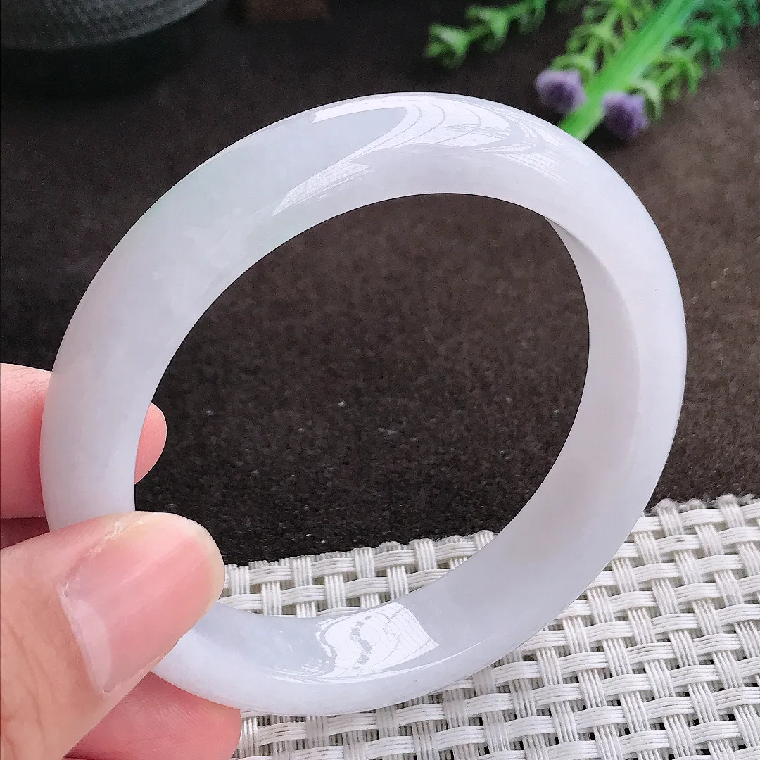 自然光57.5/13.3/8.2老坑冰润水灵淡紫色手镯宽边翡翠玉镯美人镯