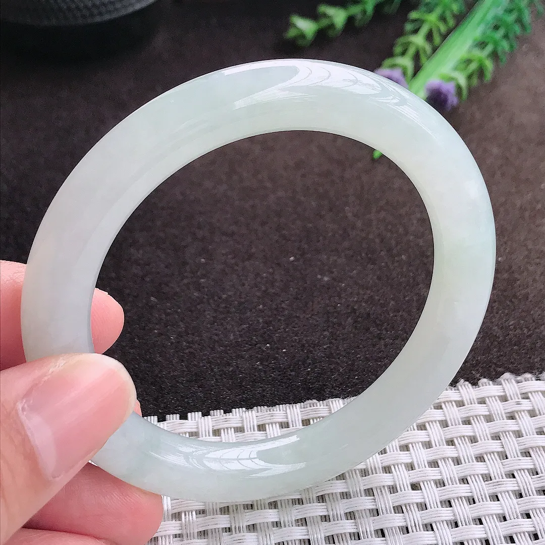 天然a货翡翠56/9.5/9.7老坑秀气冰胶圆条手镯翡翠玉镯美人镯