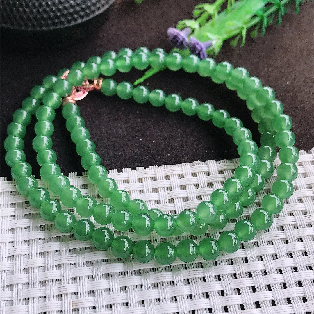 天然a货翡翠5.9/108颗老坑冰种果冻胶冰晴阳绿圆珠项链玉珠珠链手链