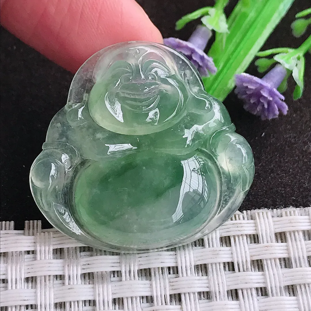 天然a货翡翠31/33.3/5.8老坑冰种果冻满绿佛公吊坠翡翠玉坠挂件百搭