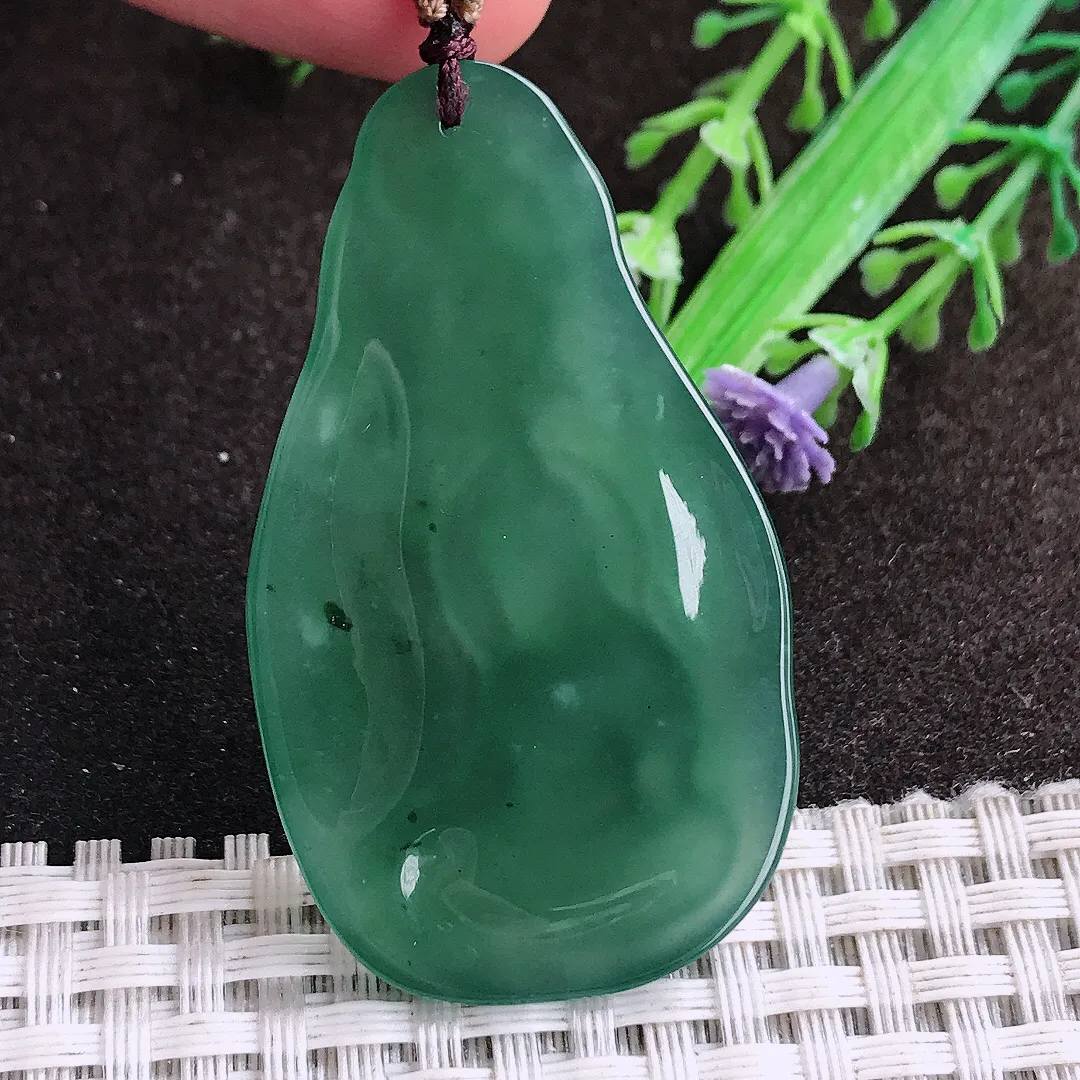 天然a货翡翠50/29.5/4.8老坑冰胶水灵满色蓝韵赐福观音吊坠翡翠玉坠挂件百搭