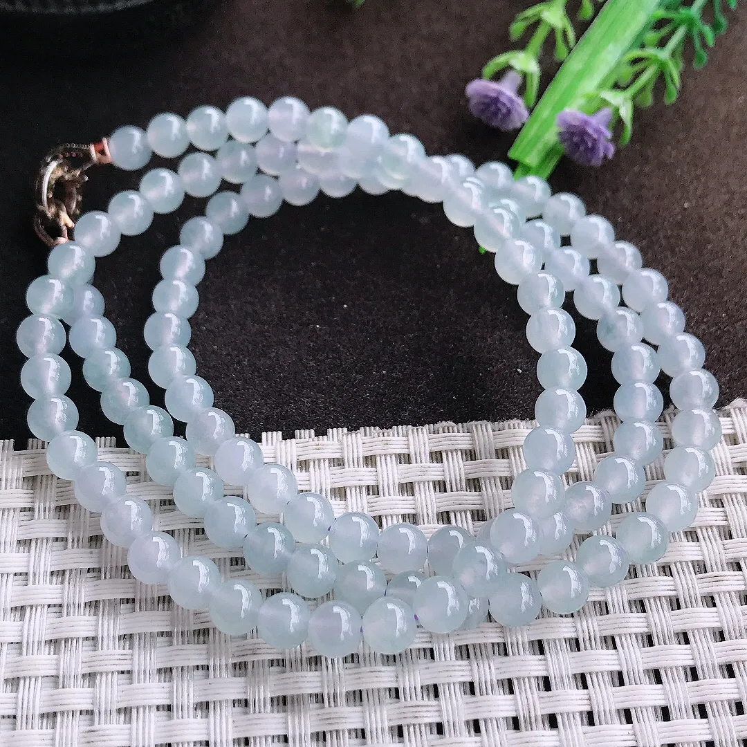 天然a货翡翠5.8/108颗老坑冰种果冻胶圆珠项链玉珠珠链