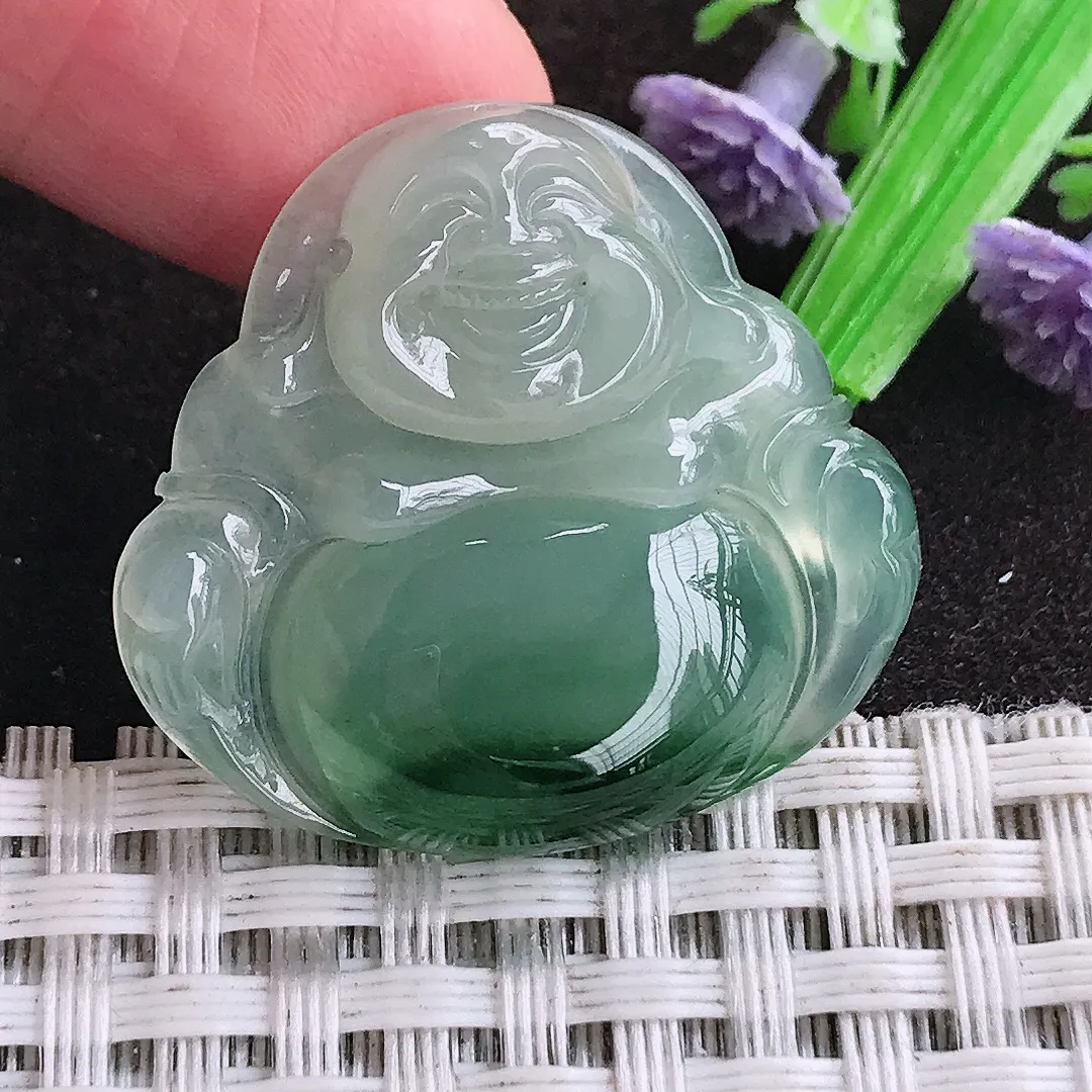 天然a货翡翠28.2/30.3/6老坑冰胶水灵飘花佛公吊坠翡翠玉佛挂件百搭