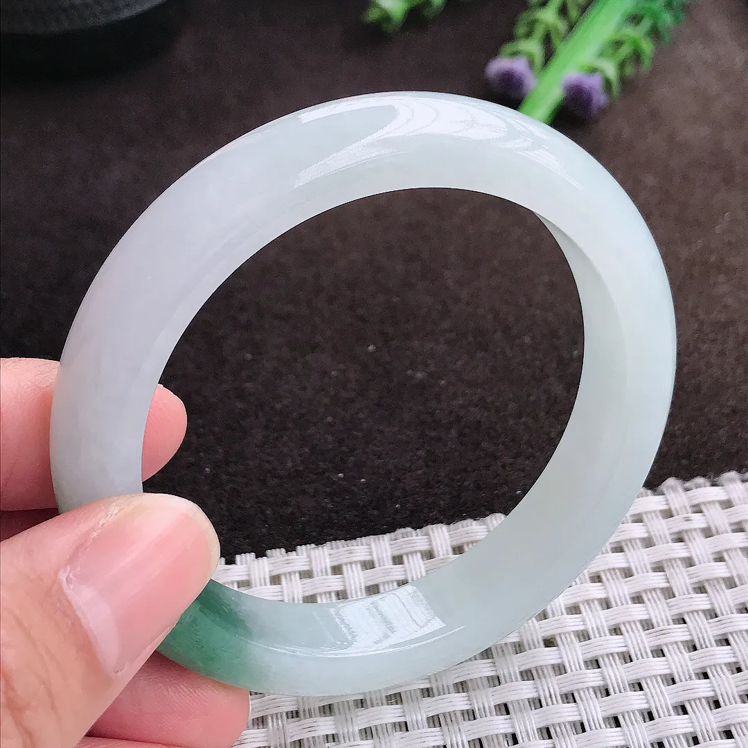 天然a货翡翠56/11.5/8.5老坑冰胶果冻半山水手镯宽边翡翠玉镯美人镯