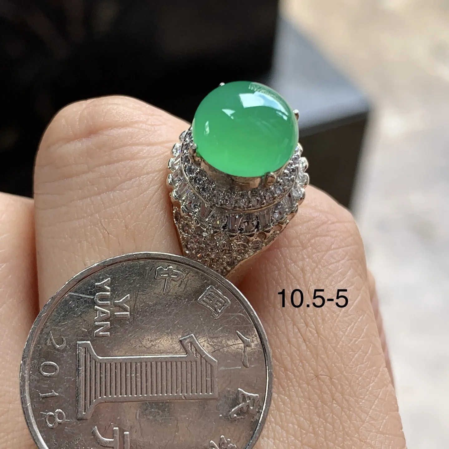 冰绿戒面^_^色阳 水润 铜拖