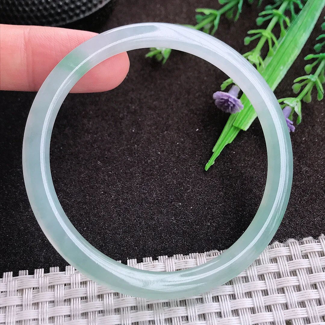 天然a货翡翠57.5/5/6.2老坑冰胶果冻细条叮当手镯翡翠玉镯美人镯