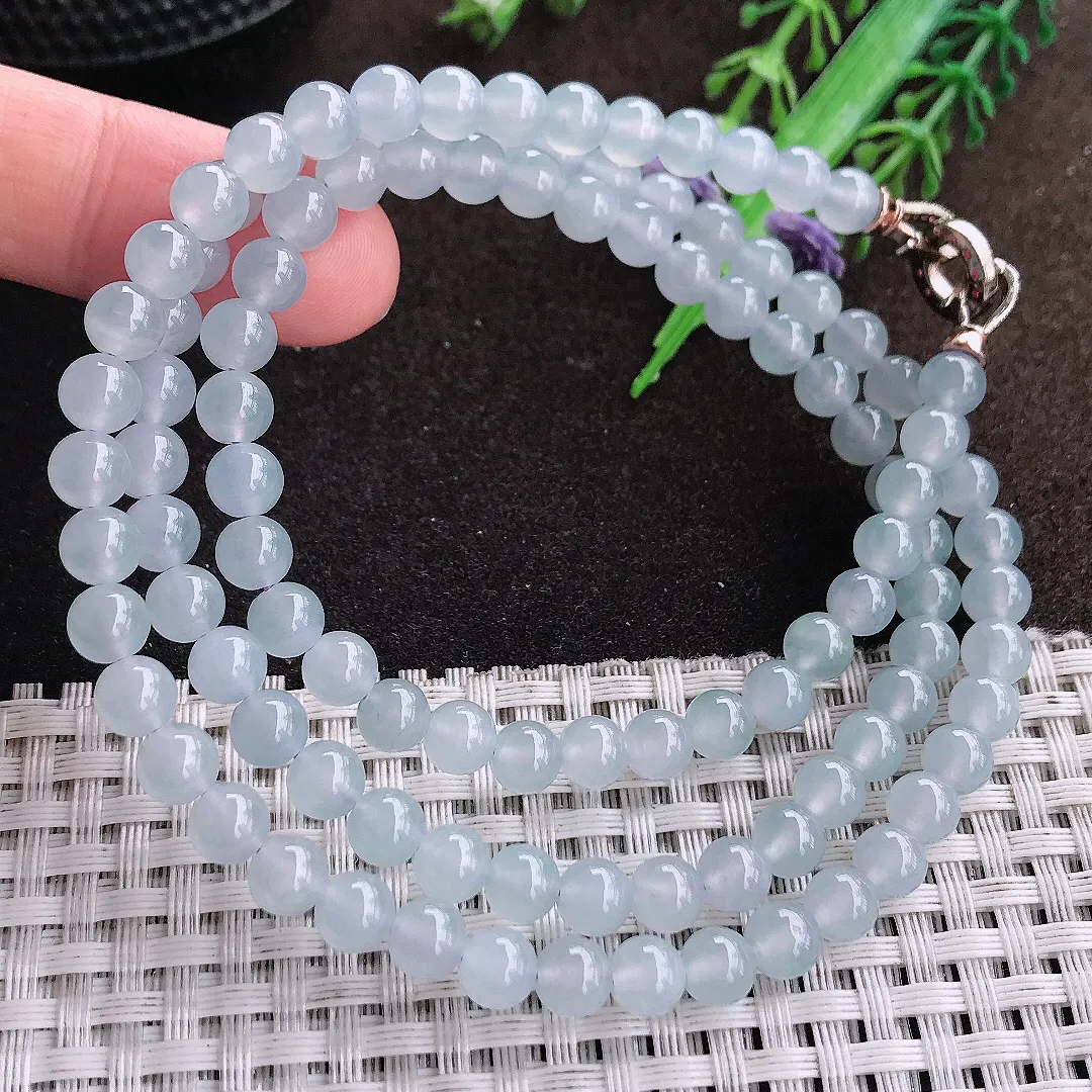 天然a货翡翠5.8/108颗老坑冰种果冻胶圆珠项链玉珠珠链