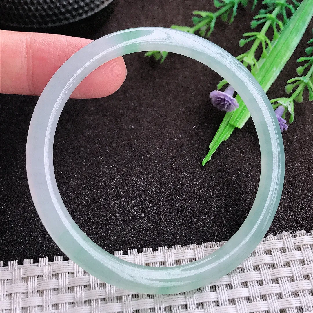 天然a货翡翠57.5/5/6.2老坑冰胶果冻细条叮当手镯翡翠玉镯美人镯