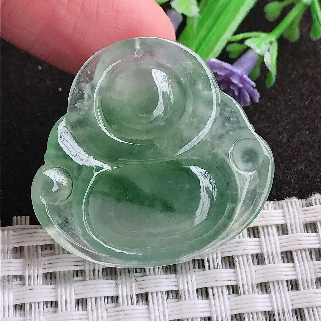 天然a货翡翠31/33.3/5.8老坑冰种果冻满绿佛公吊坠翡翠玉坠挂件百搭