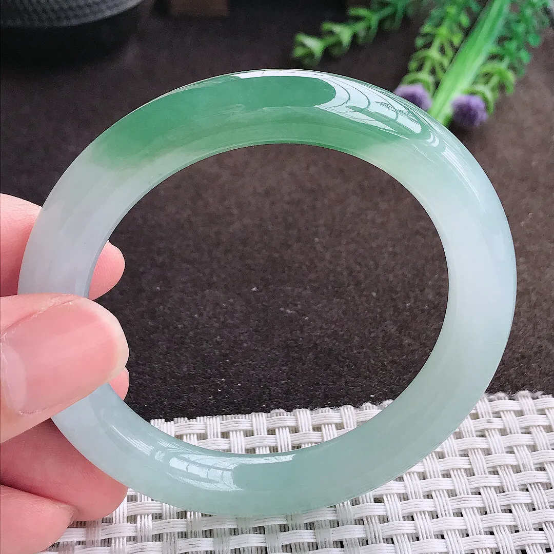 自然光55/10.3/10老坑冰胶果冻半山半水圆条手镯翡翠玉镯美人镯