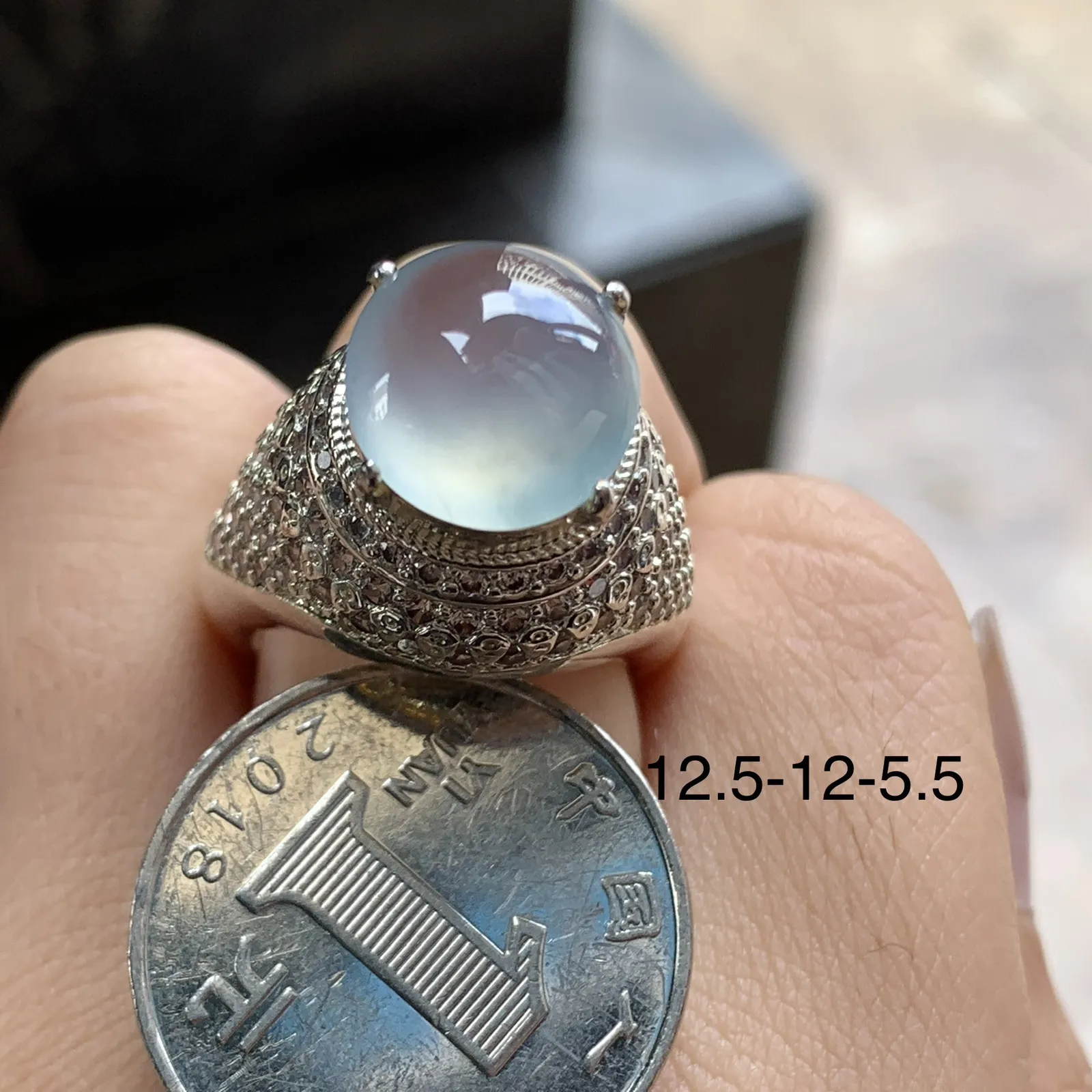 冰种戒面^_^冰透 荧光十足