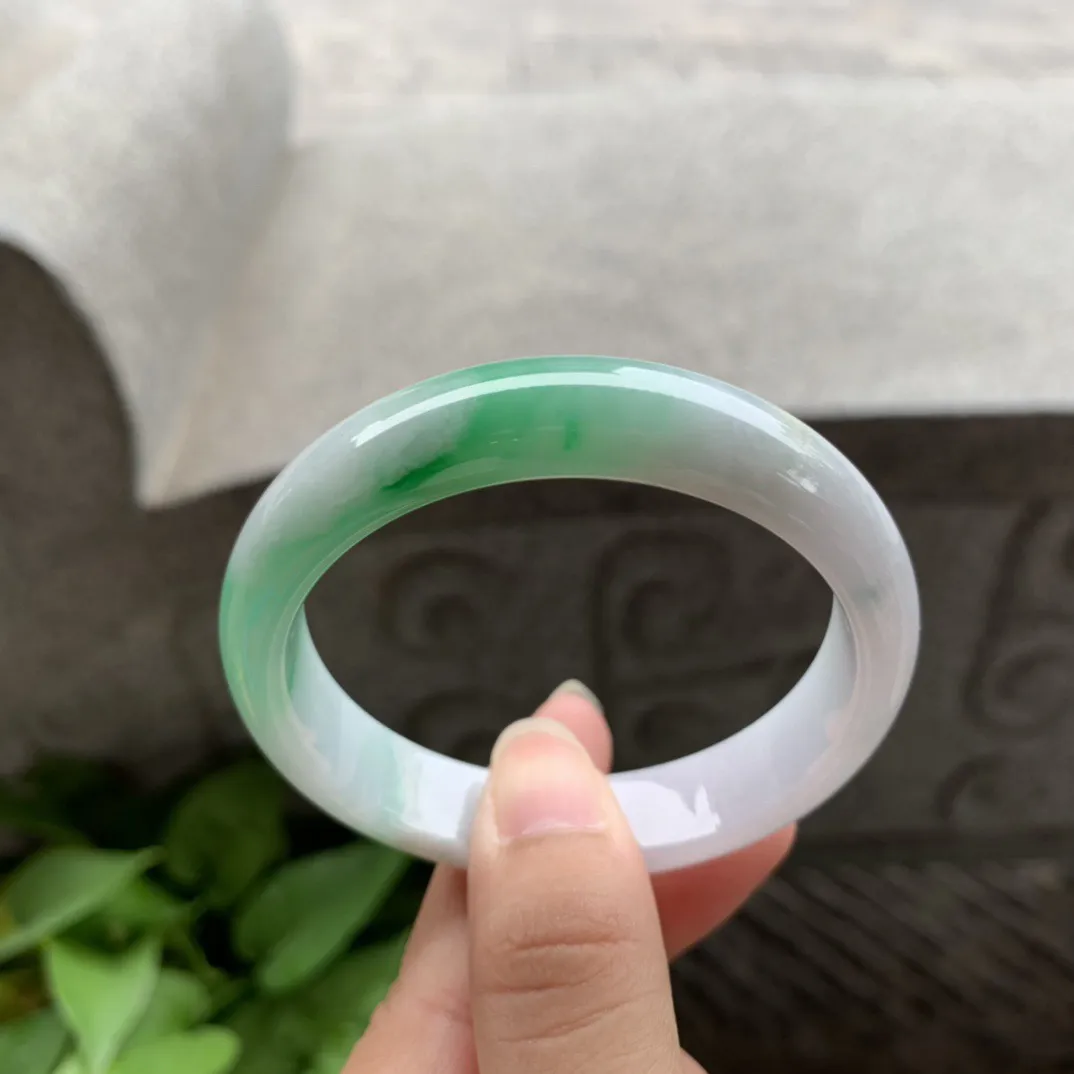 小圈口 51.8-12.3-7【飘绿正圈手镯】正圈51 52可戴