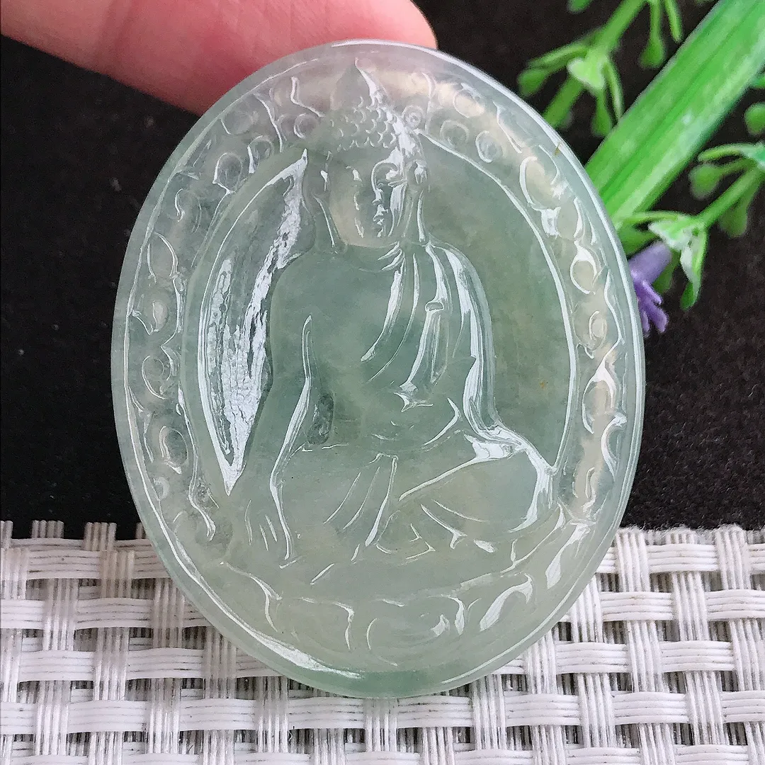 天然a货翡翠49.8/40.6/4.5老坑冰胶水灵冰晴阿弥陀佛吊坠翡翠玉坠挂件百搭