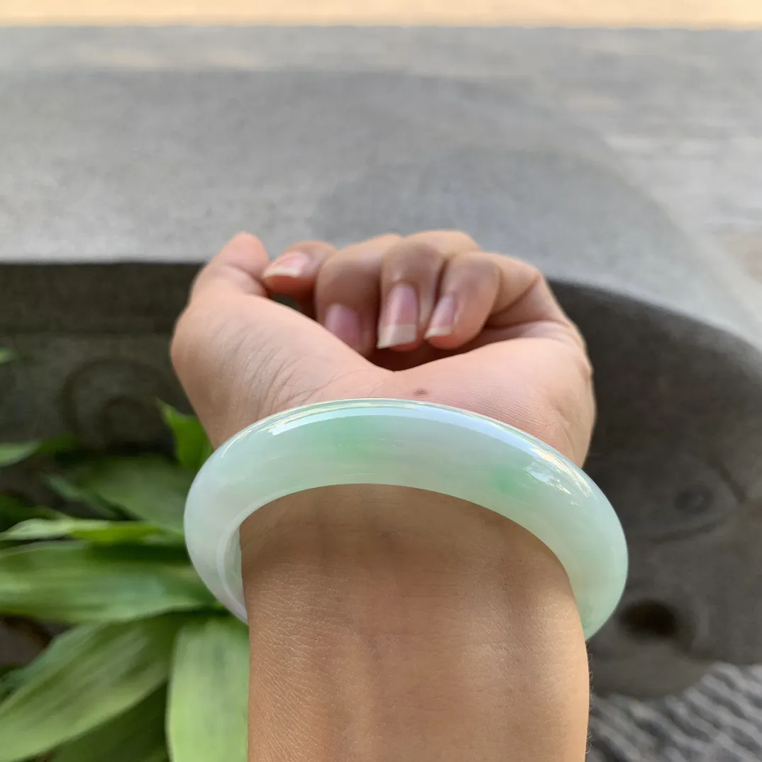 圈口54.7-12.6-9 【冰飘绿正圈手镯】正圈54 55可戴
